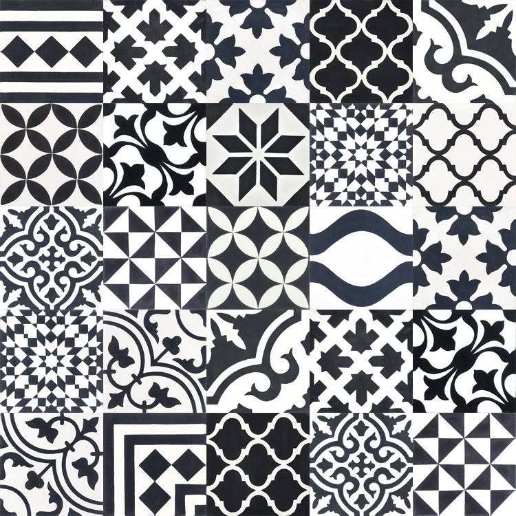 cement tiles patchwork | black and white