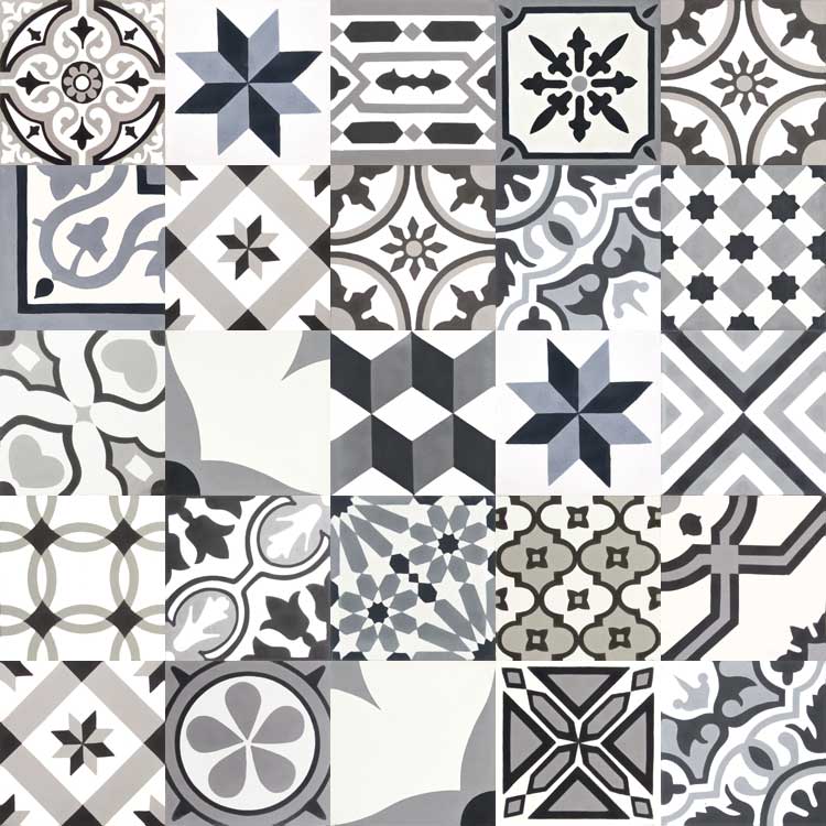 cement tiles patchwork | black, white, grey